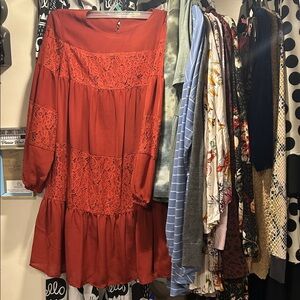 BiBi Small Rust Tiered Lace Dress